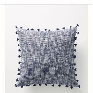 Anthropologie Tasseled Martina Throw Pillow Case Navy Blue/White Decorative